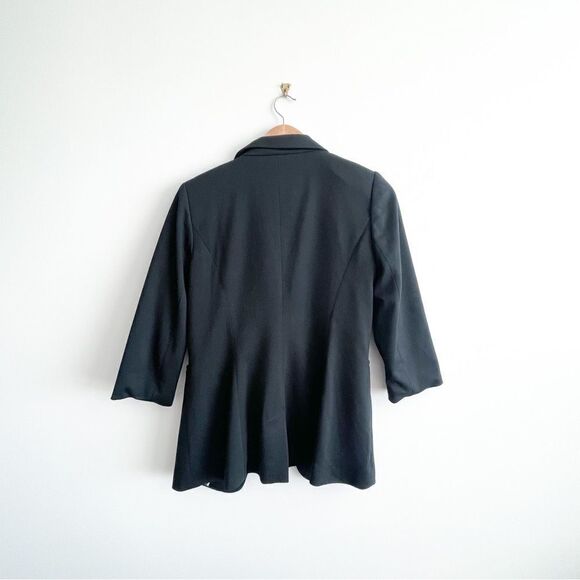 Studio Hilary Radley Blazer Black Padded Shoulders 3/4 Sleeves Button Women's M - Picture 2 of 10